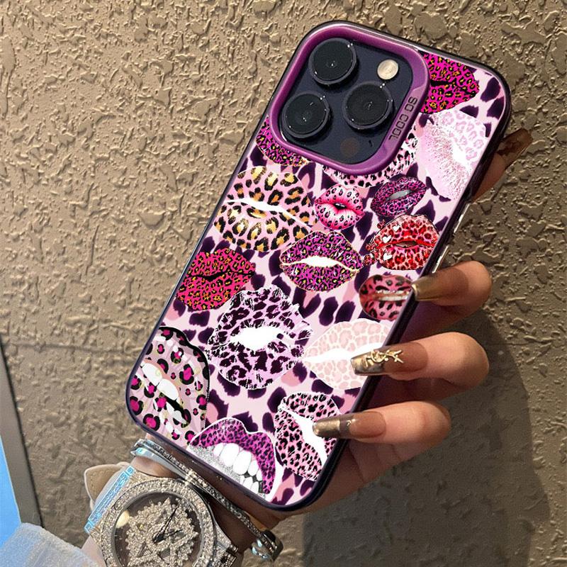

Red Rose Leopard Print Red Lips Laser Phone Case for iPhone 11 12 13 Pro Max Mini 17 14 15 16 Pro Max Plus Air Shockproof Covers iphone 13Mini