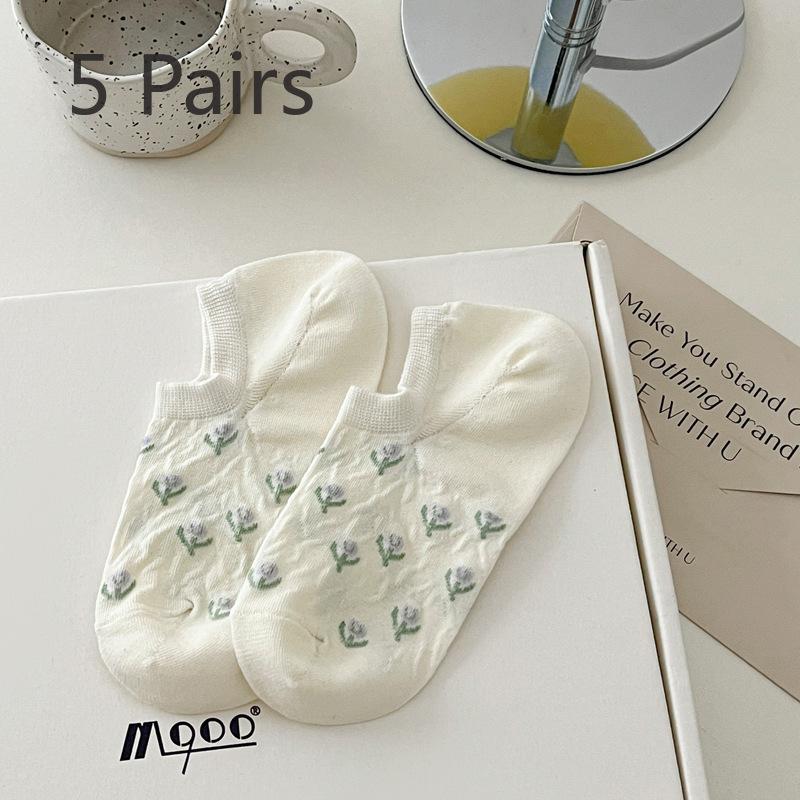 

5 пар женских весенних и летних тонких носков из хлопка с неглубоким вырезом, не роняйте, с невидимыми лодочками 5 Pairs