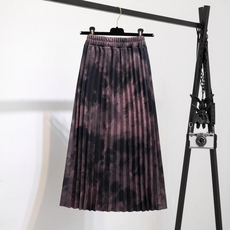 New EBA skirt women s pleated skirt tie-dye women s medium and long pleated skirt One size fits all