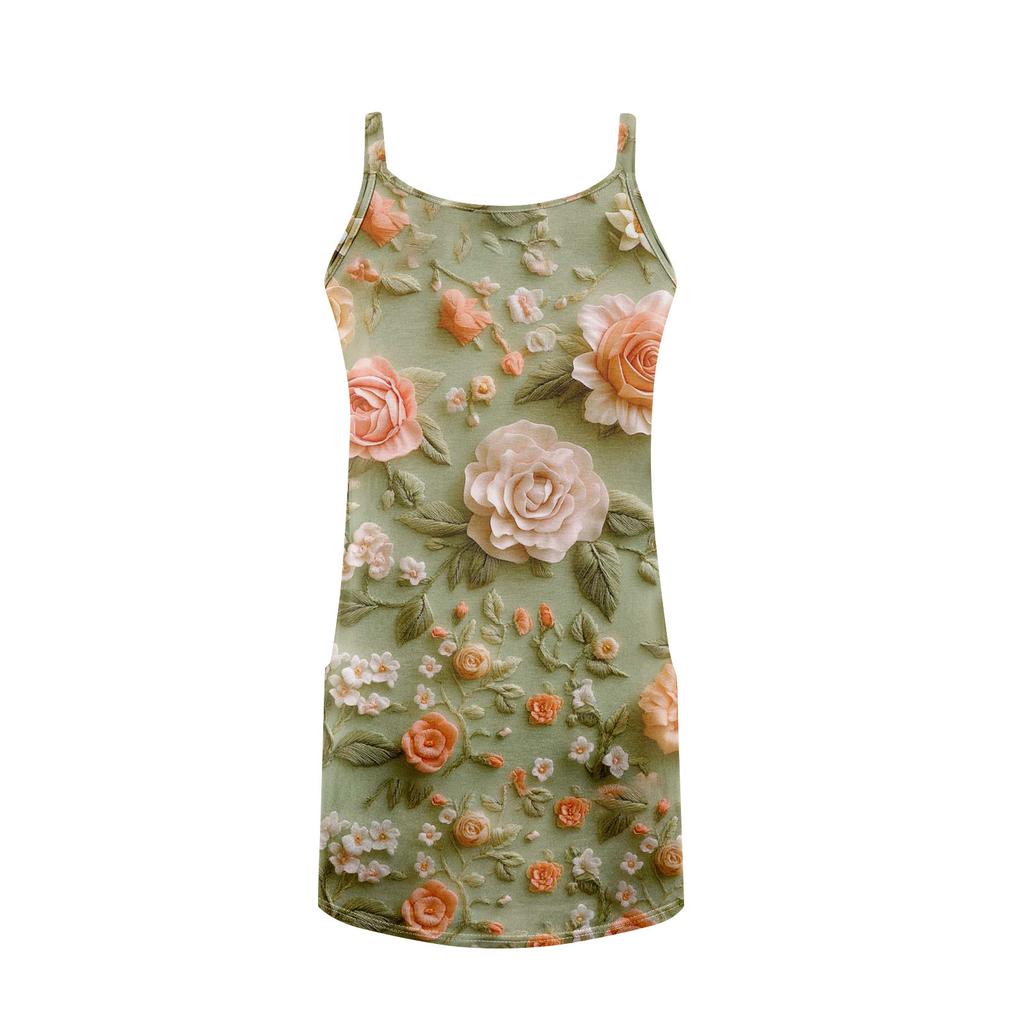 Dame Sommer Casual Stropper Solkjole Med Lommer Kort Strandferie Tankkjoler