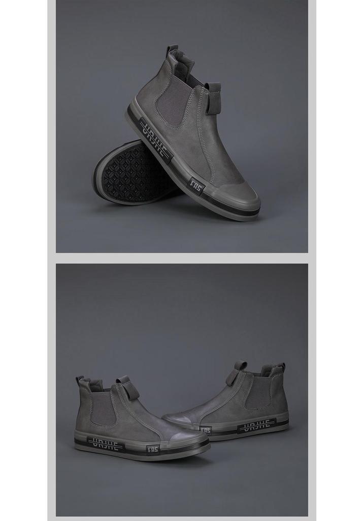 Men's Spring Leather Slip-On High-Top Shoes: Breathable, Versatile, and Trendy Casual Footwear.