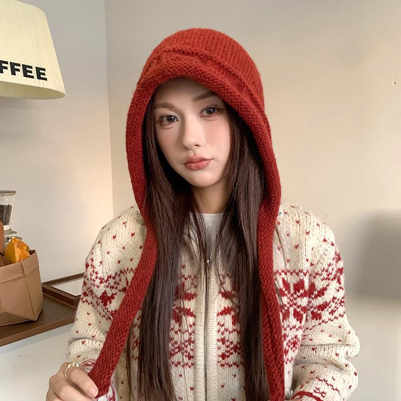 Осенне-зимние шерстяные шапки для тепла и защиты ушей one size красный