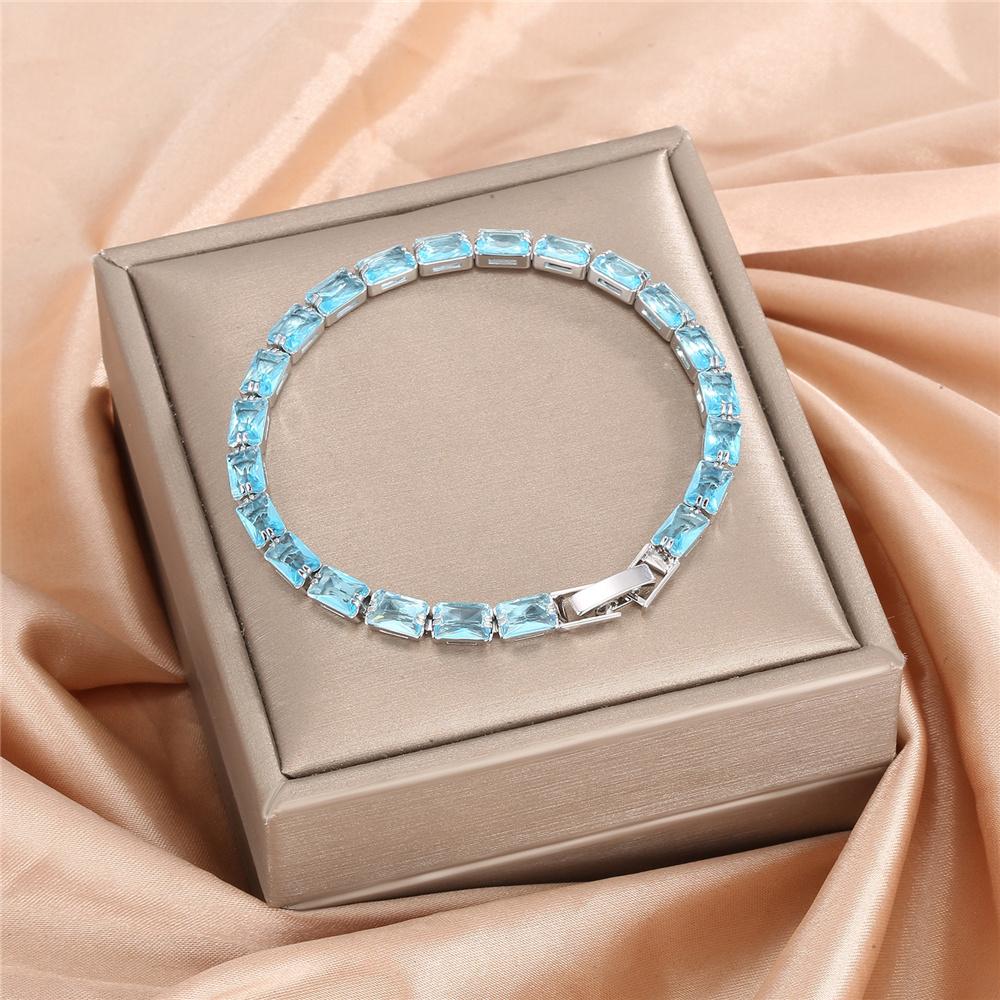 Charm Female Rose Red Blue Green Purple Pink Champagne Zircon Stone Bracelet Cute Silver Color Wedding Jewelry For Women