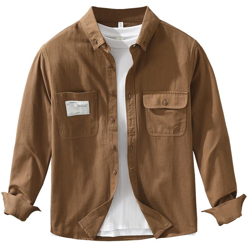 Camicia Lunga da Lavoro Stile Giapponese Uomo Workwear Doppie Tasche Camicia Casual da Uomo Primavera e Autunno Puro Cotone Bottoni Comfort Uomo Top