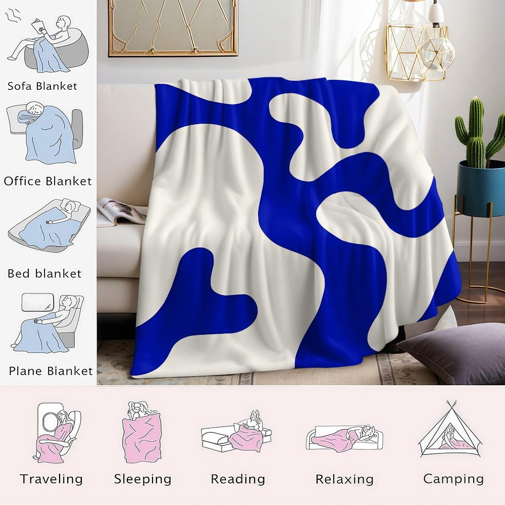 Blue Swirls Minimalist Flannel Blanket Warm Soft Halloween Christmas Couch Warm Cozy Decorative Decor Gift for All Season