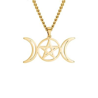 Skyrim Triple Moon Goddess Halskette für Frauen Edelstahlkette Wicca Talisman Amulett Pentagramm Pentagramm Halsketten Schmuck