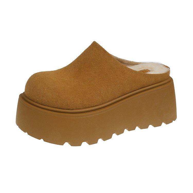 French Platform Bag Head Half Slippers Women's Shoes Autumn and Winter 2025 New Cotton Outer Wear High-end Casual Lazy Tide Shoes