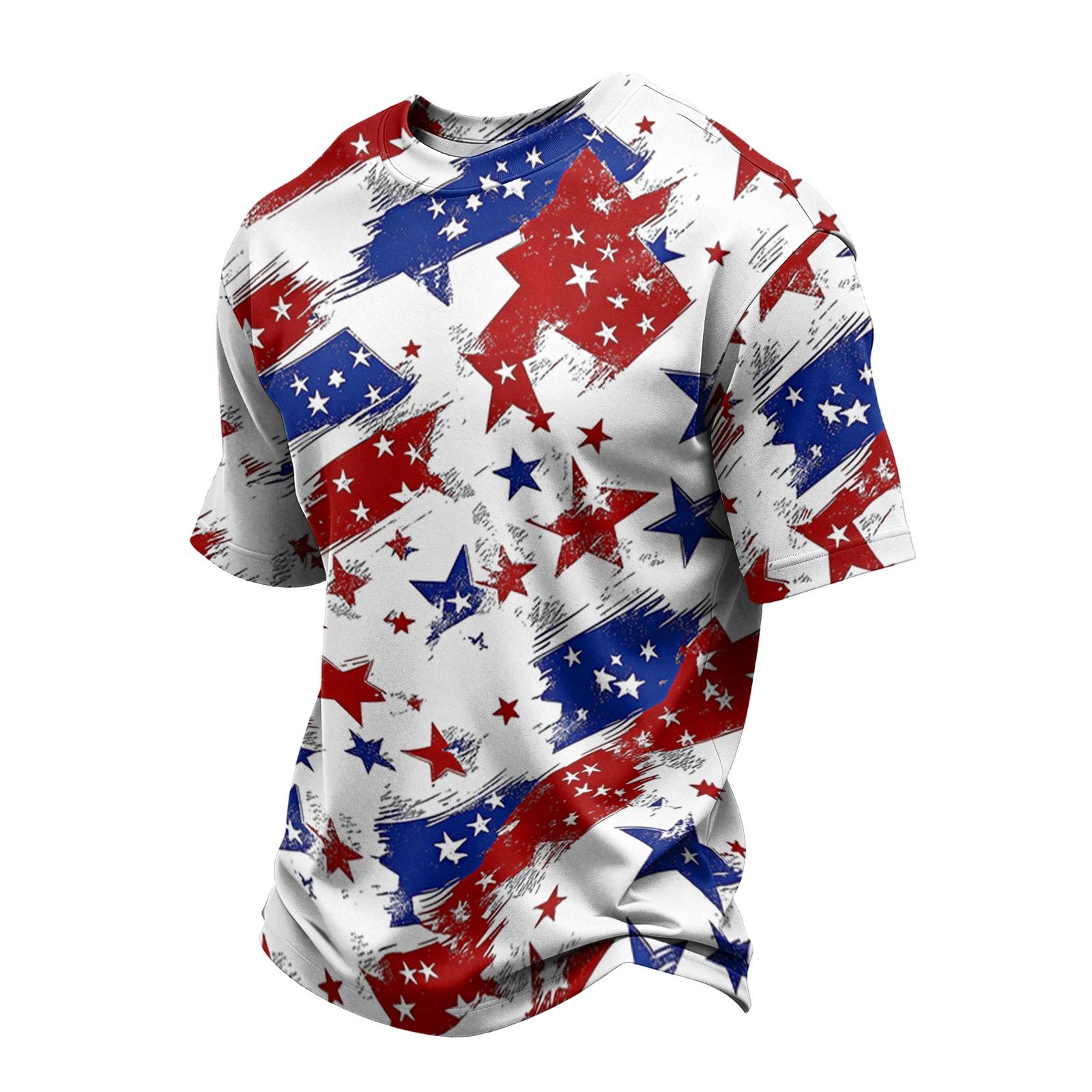 Men s Casual Short Sleeve Crew Neck T Shirt with Independence Day Star Print Graphic Pattern Lightweight Comfortable Fit L