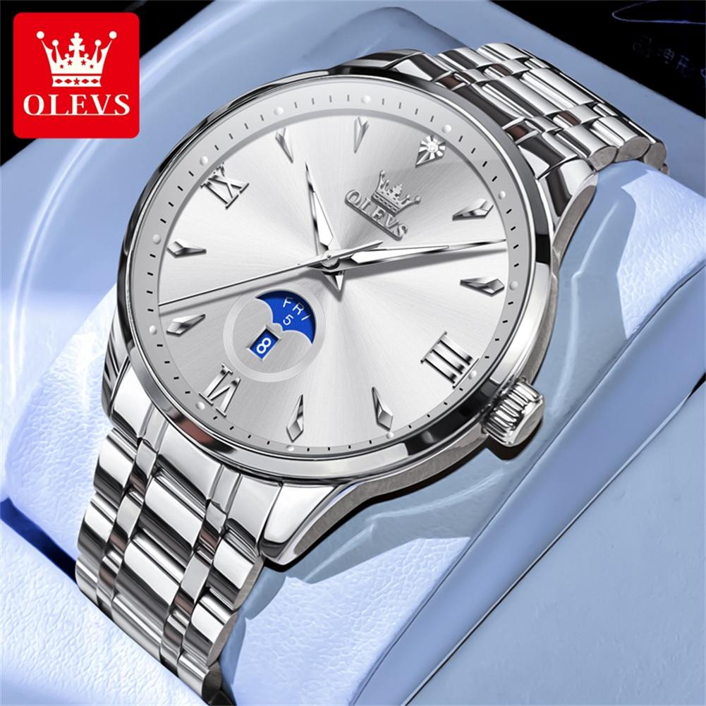 Classic Minimalist Dial Men's Watches Waterproof Week Calendar Genuine Quartz Wristwatch Stainless Steel Strap Watch