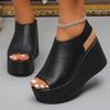 Fashion Summer Peep Toe Chunky Platform Sandals Women Back Strap Wedges High Heels Sandles Woman Thick Bottom Pu Leather Sandalias 35-43