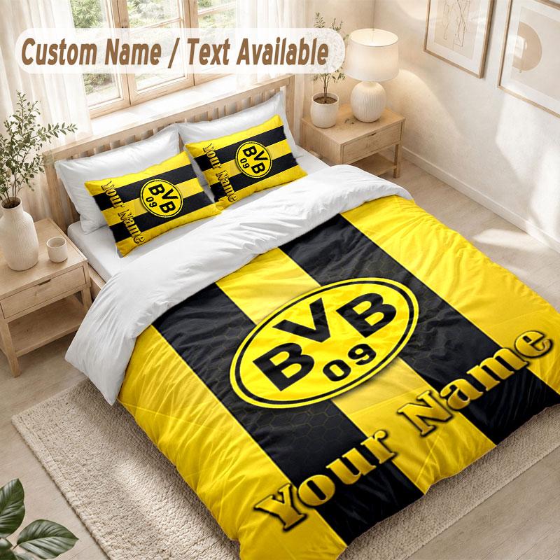 Custom Name Bedding Set 3 PiecesBorussia Dortmund Print Duvet Cover + 2 Pillowcases Soft Bed Decor
