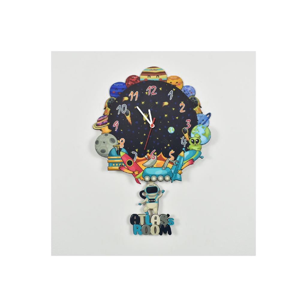 3d Wooden Space And Planets Children's Room Wooden Wall Clock Elf-2312023