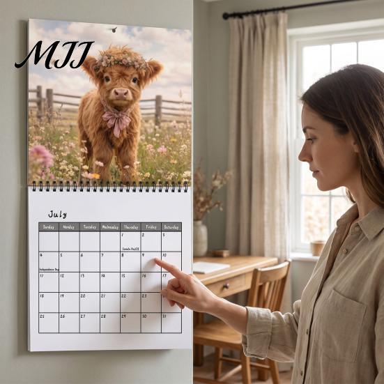 Yearly Planning Calendar 2027 Highland Cow Wall Calendar, Funny Farmhouse Animal Rustic Thick Paper Office Schedule 12 Monthly Planner for Lovers,