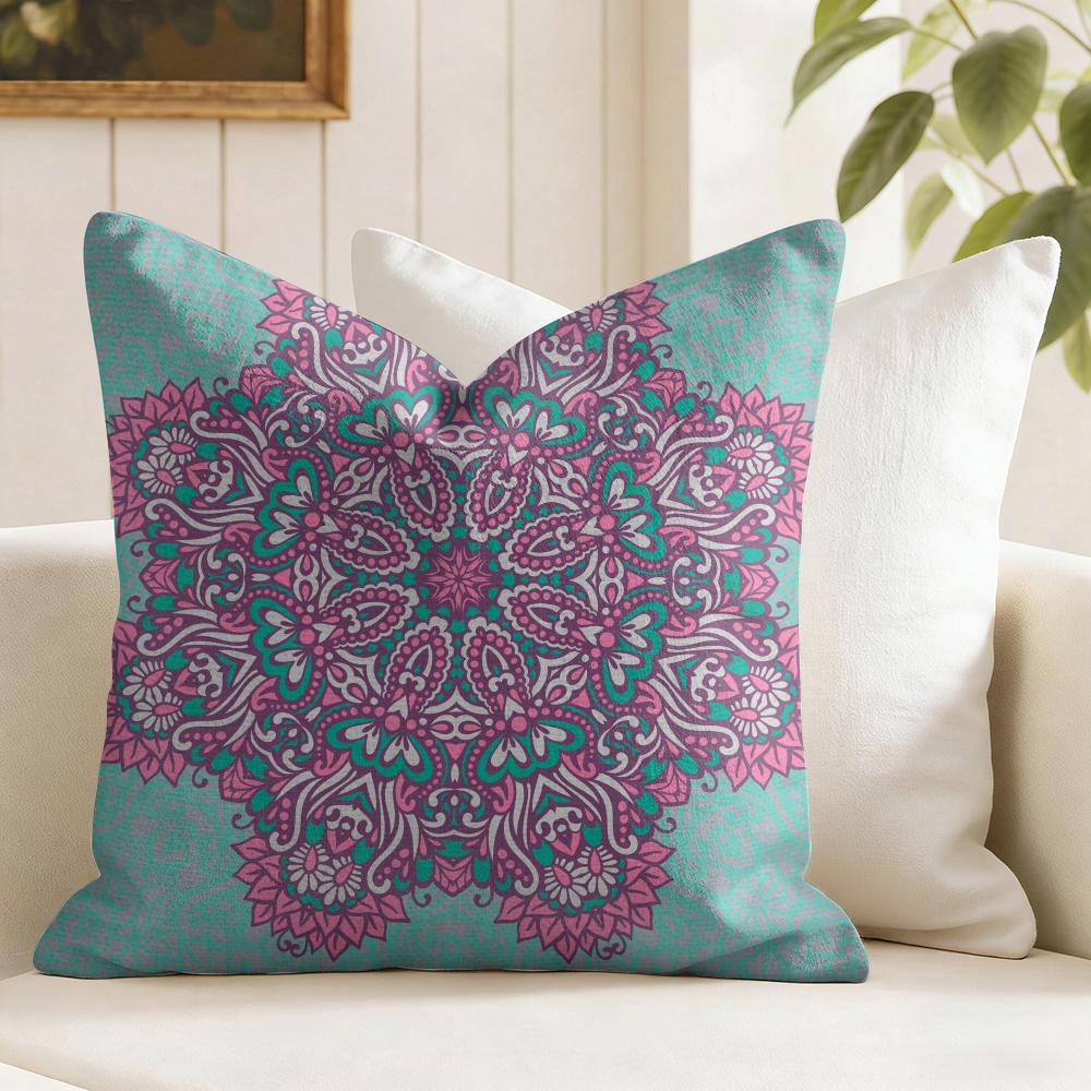 Mandala Böhmisch Ethnisch Kissenbezug Natürliche Leinen Doppelseitiger Druck Dekokissenbezug für Sofa Couch Heimdeko