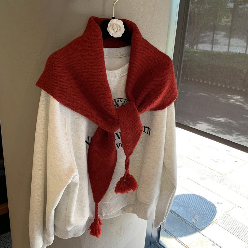 Literary Triangle Scarf Shawl Autumn And Winter Outer Scarf Hanging Spike Multi-Functional Scarf Scarf Neck Vest Versatile Triangle Scarf