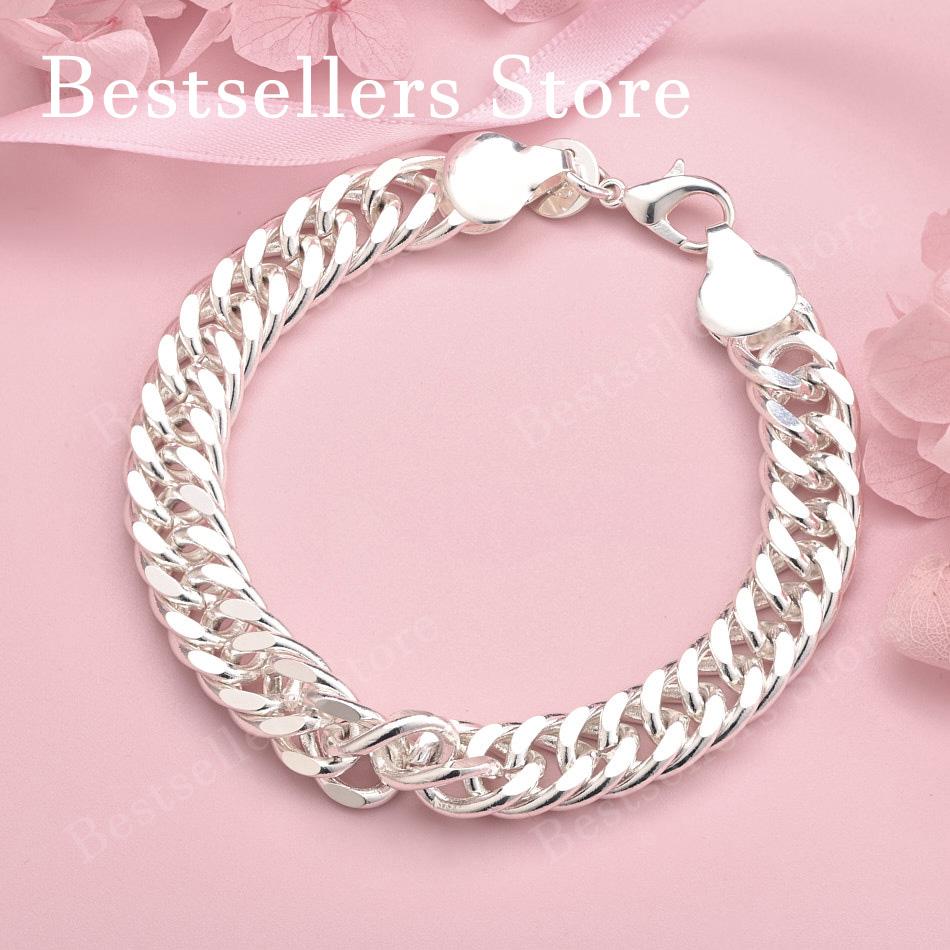 925 Sterling Silver 8-inch 10MM Side Chain Men's and Women's Hip-hop Bracelet Party Jewelry Accessories