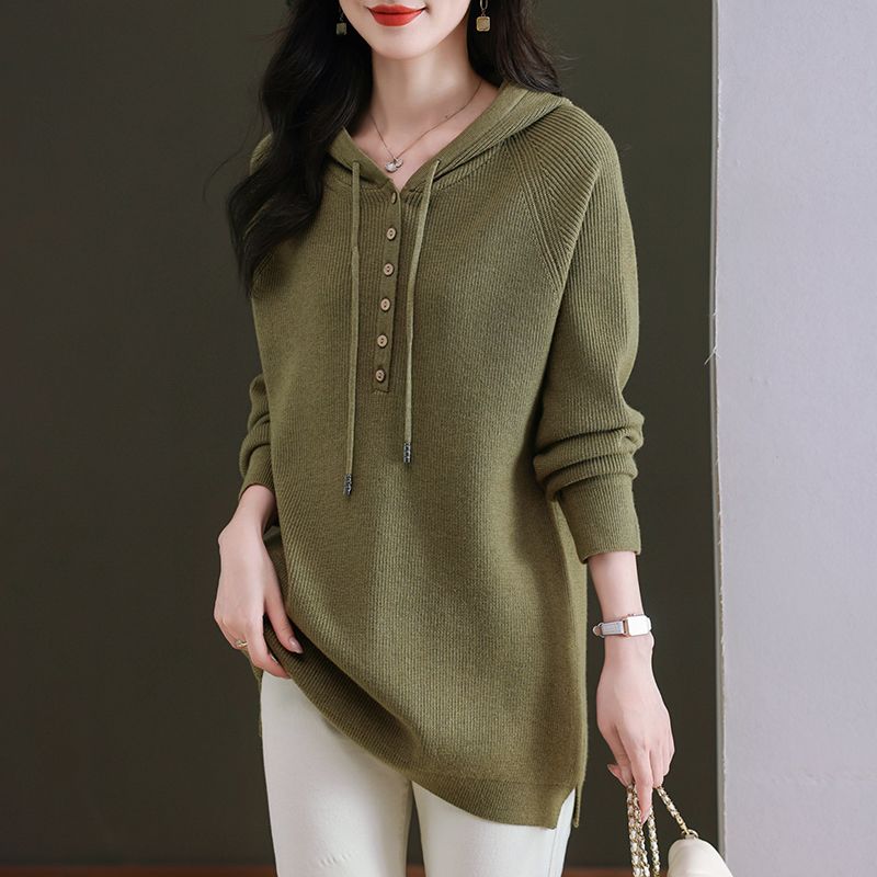 Top for Women Autumn Winter Large Size Loose Long Sleeve Knit Hoodie Sweater Pullover Sweaters Top