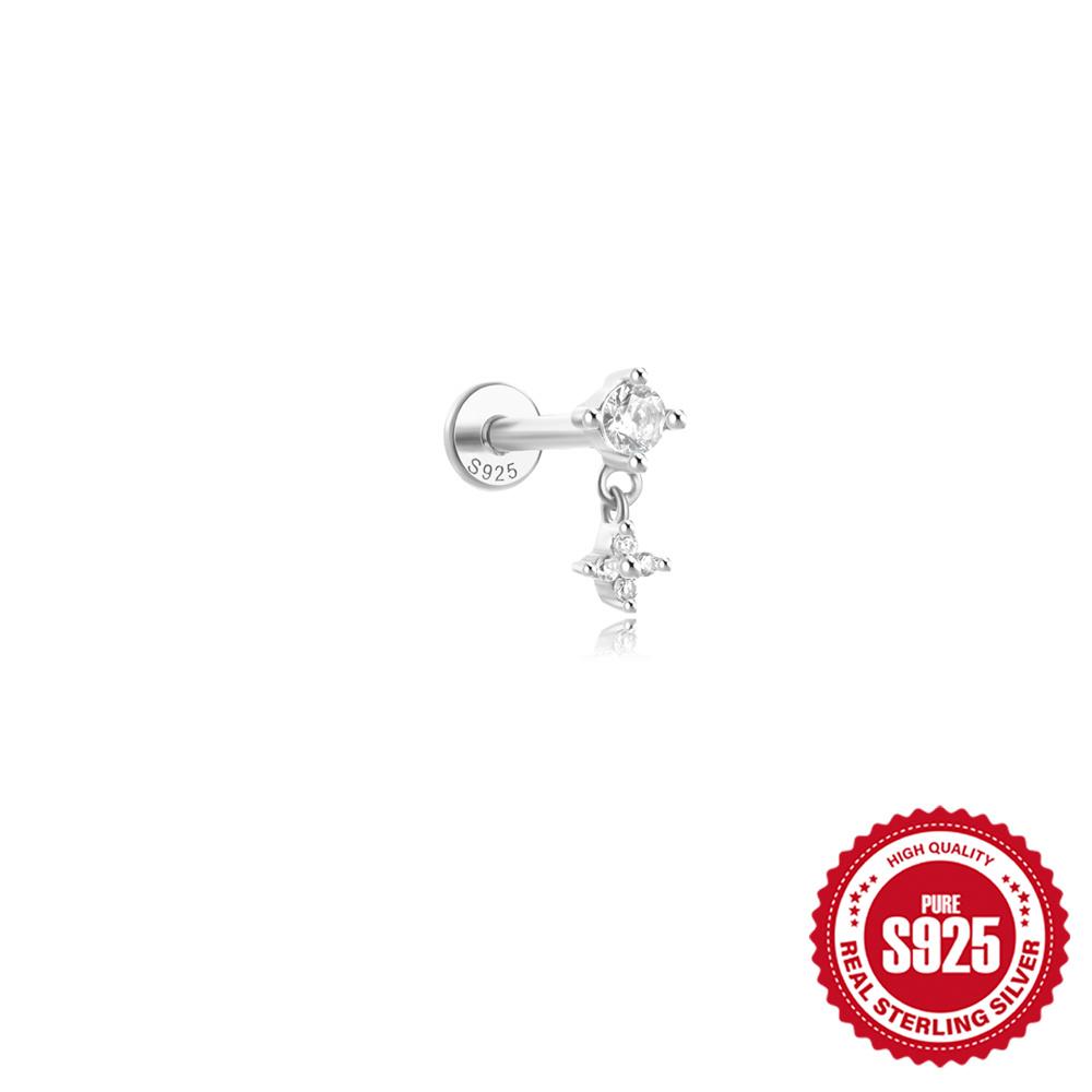CANNER 1PZ Occhio di Cavallo Testa Piatta Filettato Perforazione Osso Auricolare Donna Argento 925 Ins Stella Fiore Geometria Zircone Orecchino a Lobo