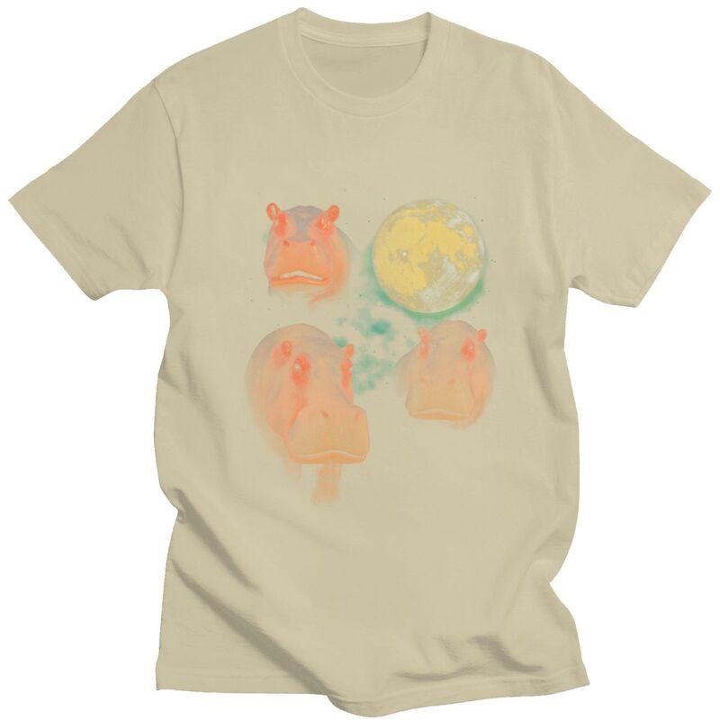Three Moon Hippos T Shirt Men Women Short Sleeves Novelty Graphic Clothing Streetwear Loose Oversized 100 Cotton Camisetas