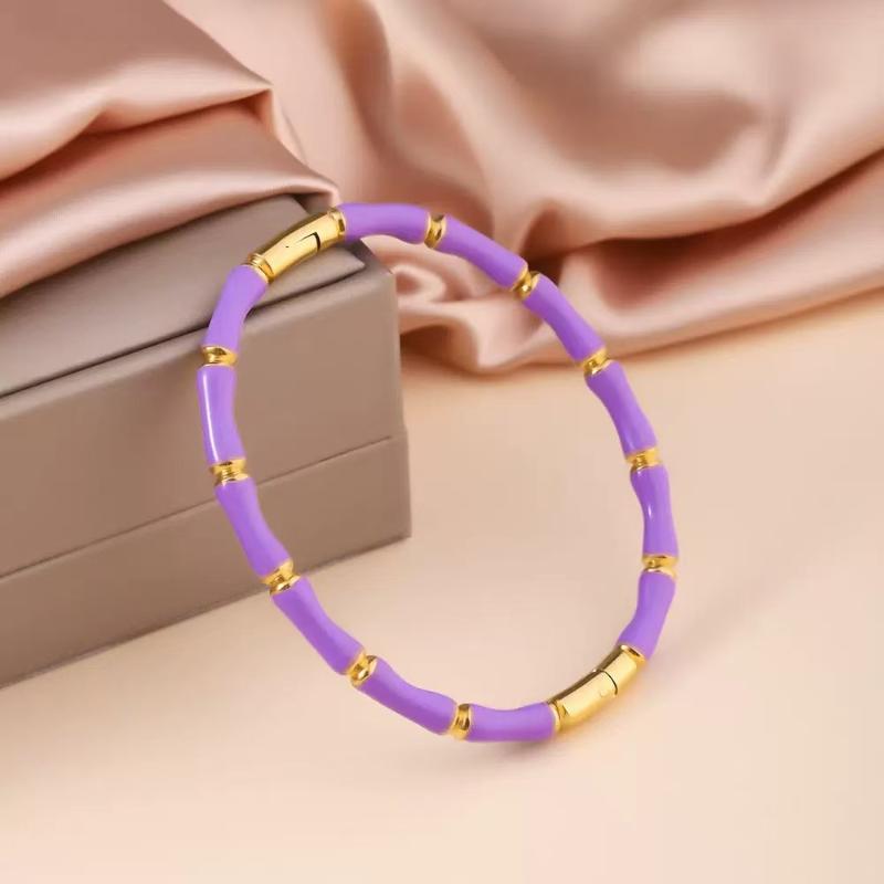 Stylish Colorful Bamboo Joint Bangle Stainless Steel Enamel Bracelet Non-Fading Simple Stainless Steel Bangle Trendy