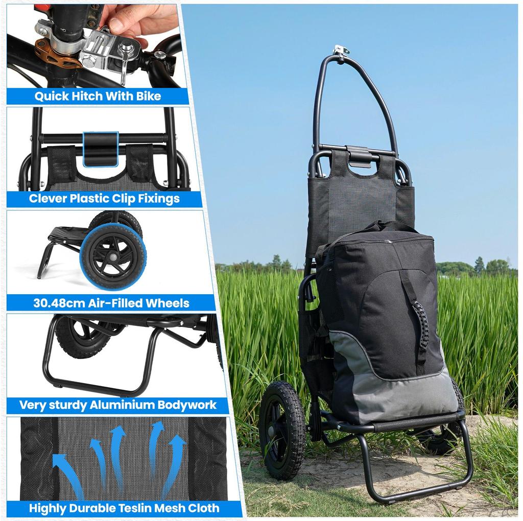 Robuster faltbarer Strandwagen mit Sitzlehne, All-Terrain-Rädern, tragbarer Outdoor-Wagen für Camping, Anglerausrüstung Transport