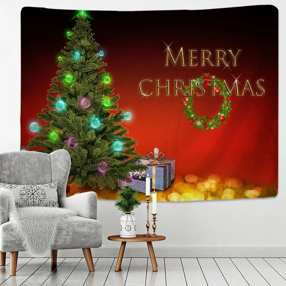 Crystal Christmas Tree Tapestry Xmas Art Wall Hanging Tapestry Christmas Lighthouse Snowflake Home Room Decoration Gift