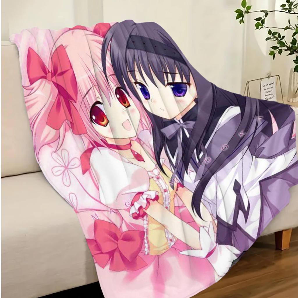P-Puella M-Magi Madoka Magica Blanket, Madoka Homura Anime Fleece Throw, Cute Kawaii Room Decor Blanket