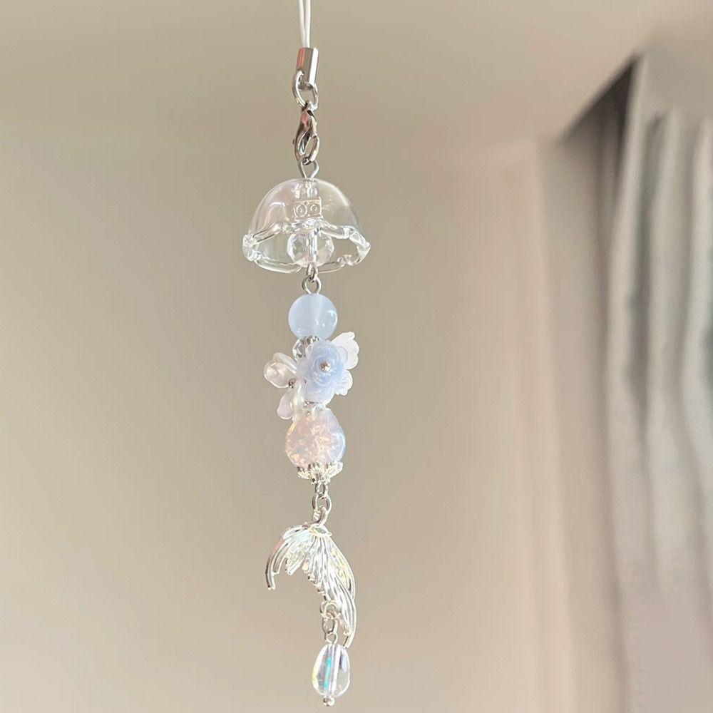 Transparent Car Ornament Flower Design Car Hanging Ornament Chic Windbell Keychain Wrist Strap