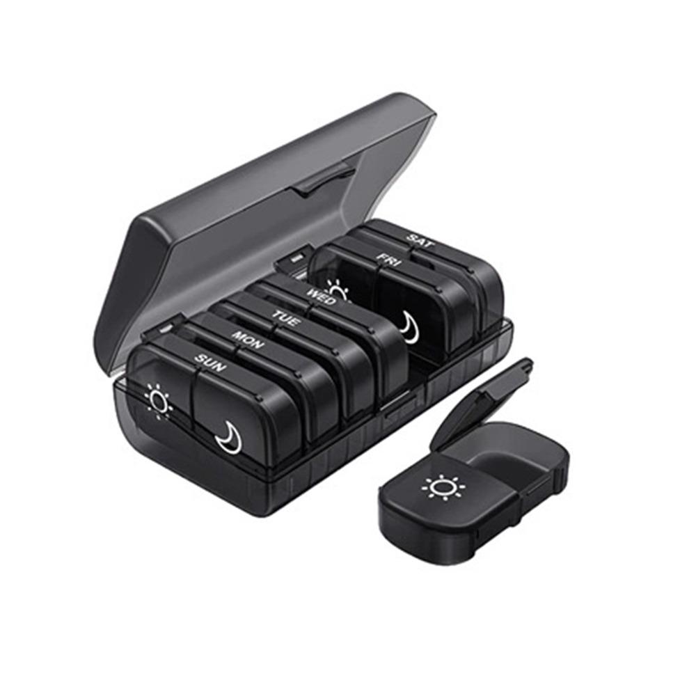 Moisture-proof 7 Day Pill Case Sealed Pill Dispenser Portable Pill Box Travel Use Black Shell Black