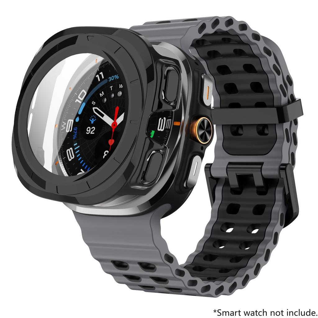 Glass+Case+Band For Samsung Galaxy Watch Ultra Strap 47mm Sport silicone Bracelet for Galaxy Watch Ultra 7 47 Strap Accessories