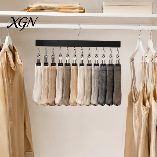 Leggings Organizer for Dorm Legging Hangers with 12 Clips, Space Saving Wooden Pants Closet Underwear And Accessory Organizer, 360 Degree