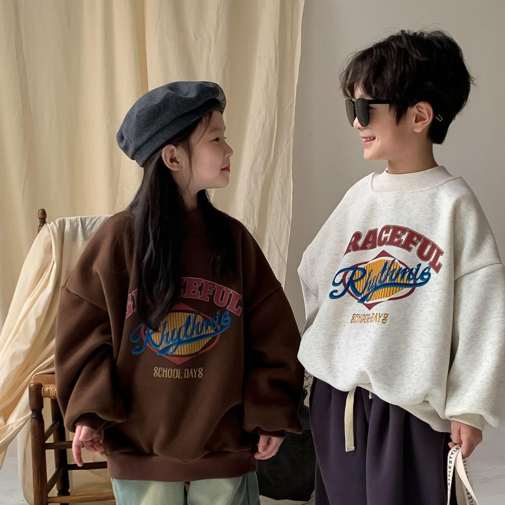 Kinder-Kapuzenpullover mit Fleece-Futter: Winter Verdickter Unisex Baby Pullover mit Rundhalsausschnitt und Print Design