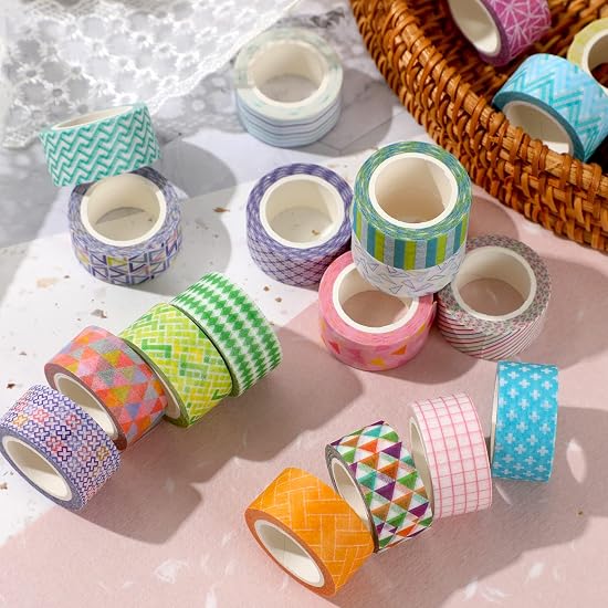AUGSHYO Washi Tape, Cute 24-Roll Set, 5m Length, Decorative Tape for DIY, Gift Wrapping, 15mm Width 