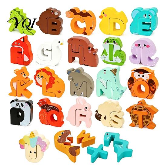 Fine Motor Skill Toy Animal Alphabet Puzzle Matching Game, Wooden Letter Block, Themed Blocks ABC Preschool Learning for Toddlers Boys Girls
