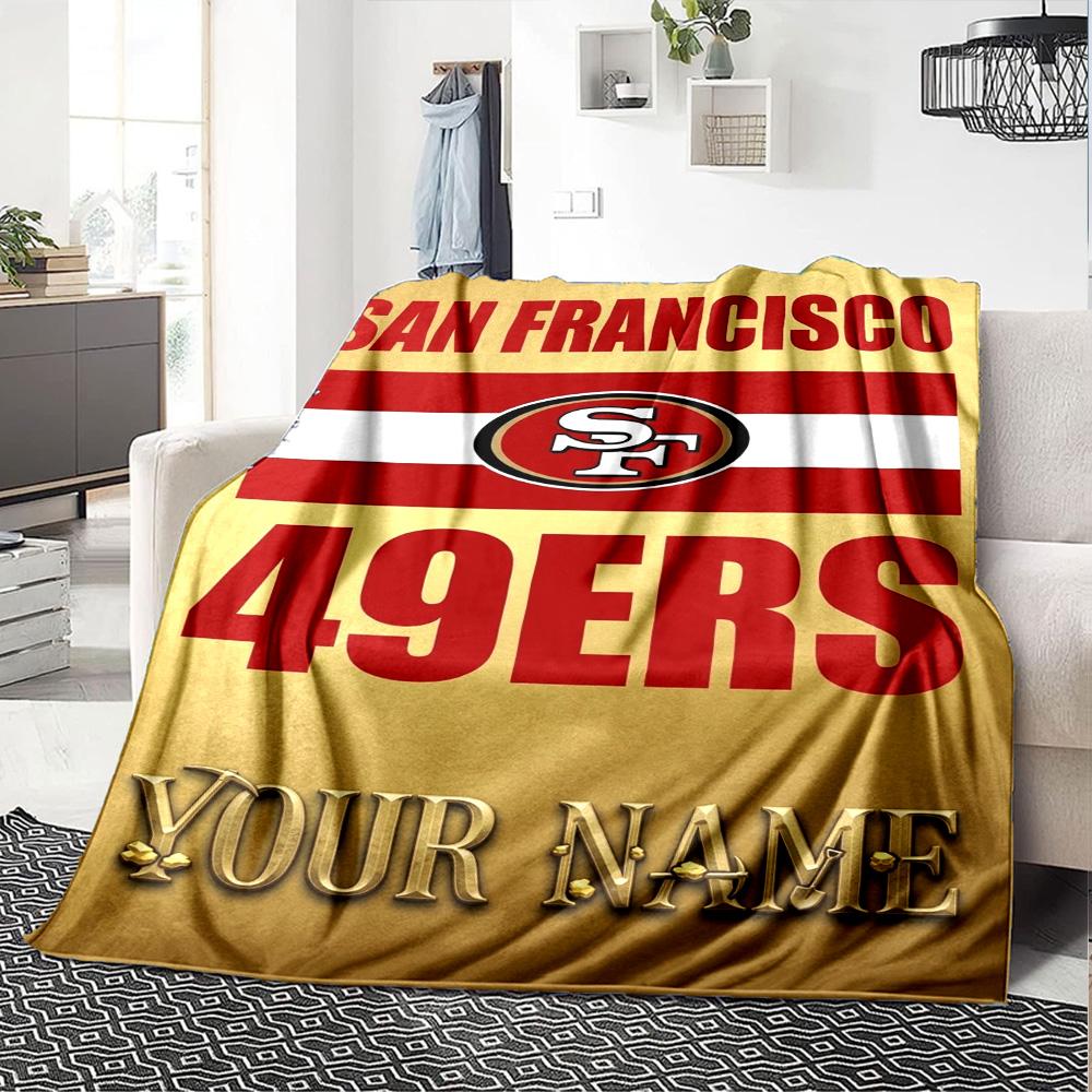 Name Custom SF 49ers Print Flannel Blanket High Quality Warm Comfortable Cover for All Seasons Perfect for Gifts Home Decor