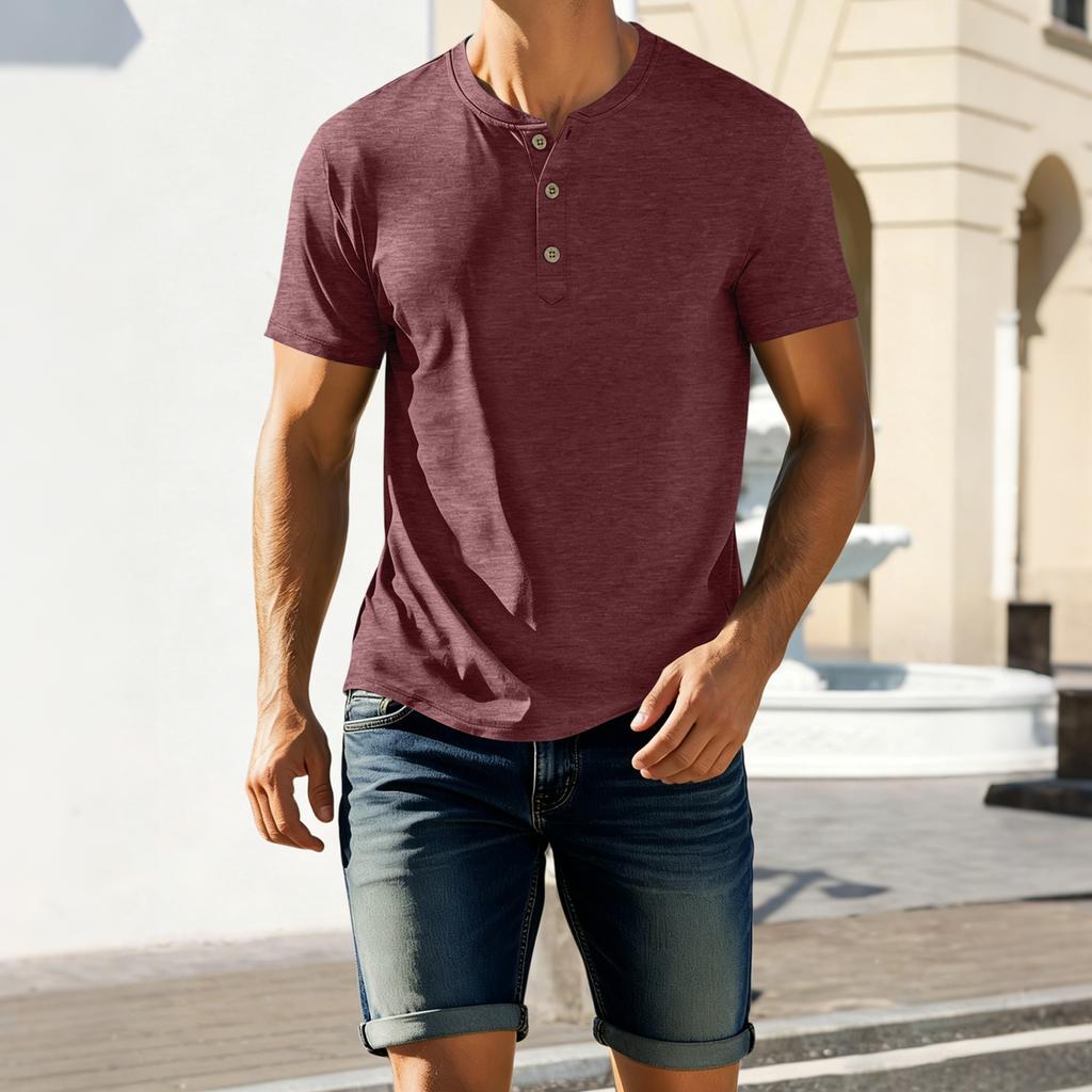Men Short Sleeve Henley Shirt Casual Lightweight Breathable Top Button Front Soft Knit Pullover Tee for Everyday Wear