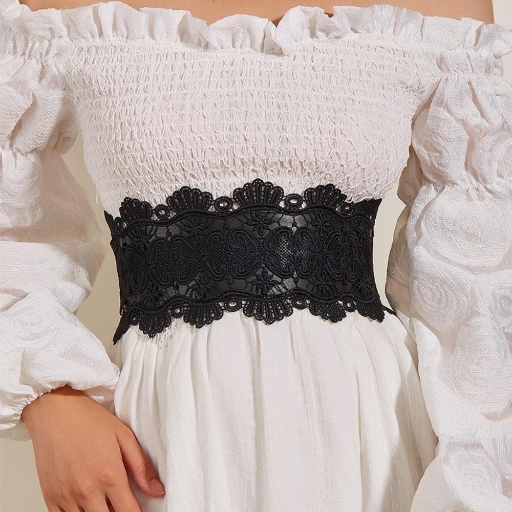 PU Leather Lace Wide Belt Elastic Corset Belt Y2K Women's Belt  Dress Accessories