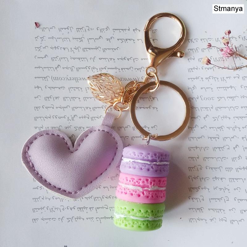 Neuer Kuchen Schlüsselanhänger Mode Auto Schlüsselanhänger Damen Tasche Anhänger Zubehör Frankreich Kuchen Macarons mit Eiffelturm Schlüsselanhänger Geschenk Schmuck