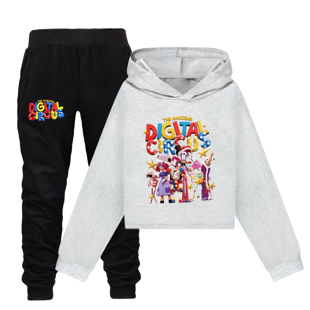 Het Geweldige Digitale Circus Meisjes Cropped Hoodie Broek Twee Delig Pak Casual Mode Pomni Opdruk Kinder Outfit
