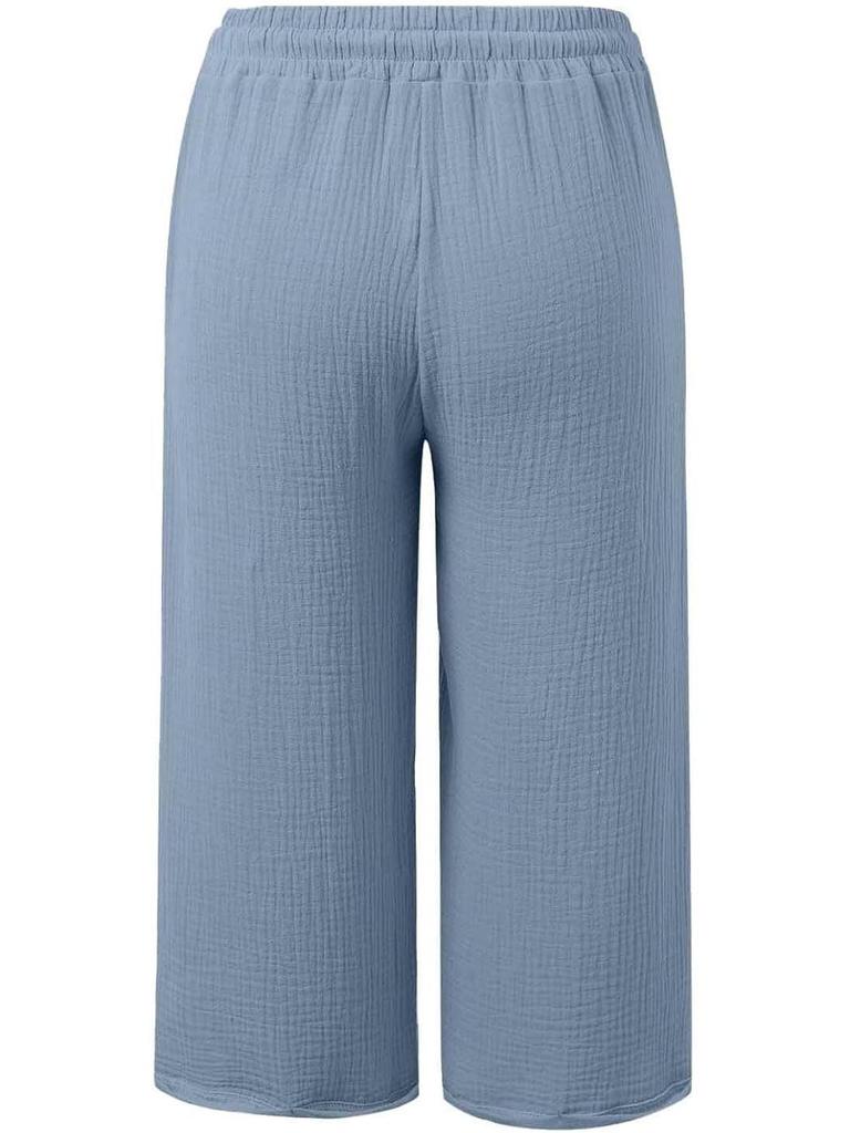 Women's Solid Color Cotton Linen Wide-Leg Drawstring Pants, Casual Seven-Point Length for Spring and Autumn