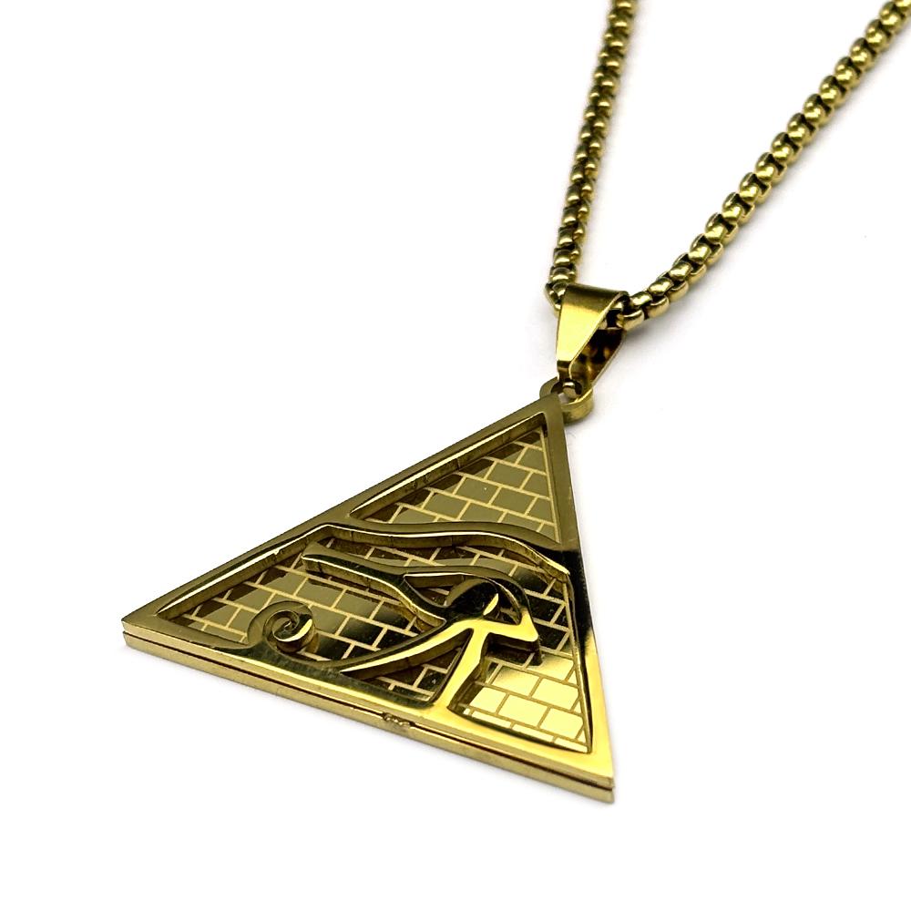 Egypt Pyramid Eye of Horus Pendant Necklace for Women Men Stainless Steel Gold Color Ancient Egyptian Amulet Gift Jewelry