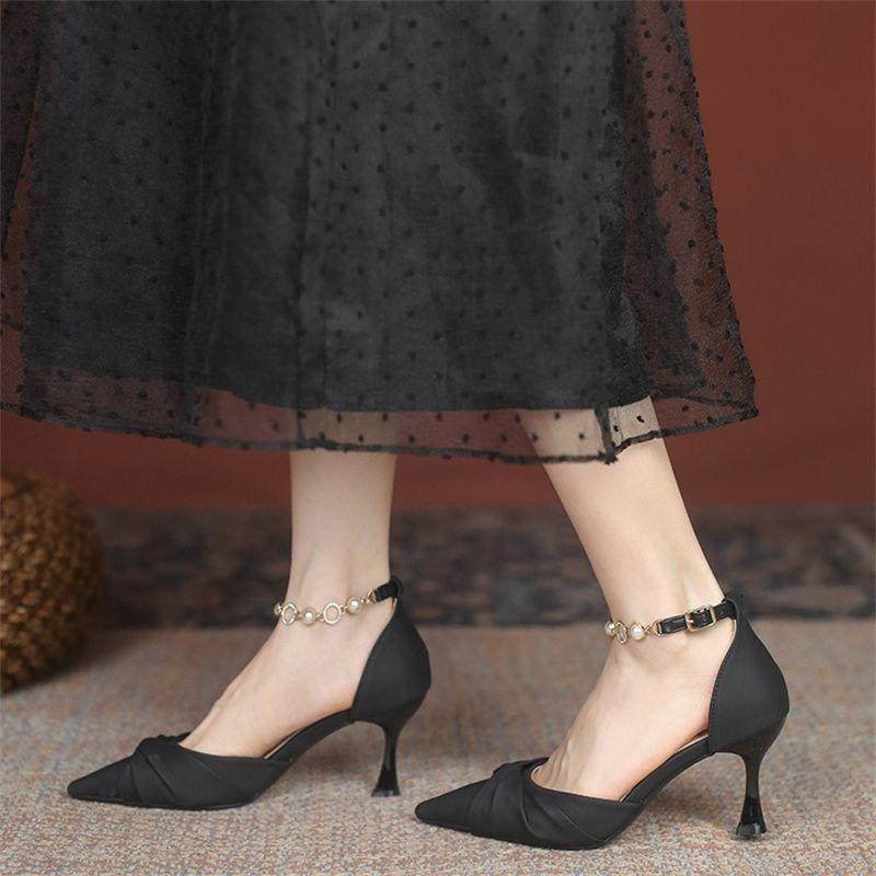 Temperament niche cm low heel thin heel bridesmaid high heel shoes women pearl with skirt small heel versatile