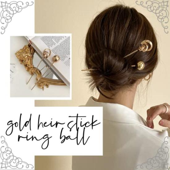 [Marosam] Gold Kanzashi Stick Hair Ornament Kanzashi for Kimono (Ball)