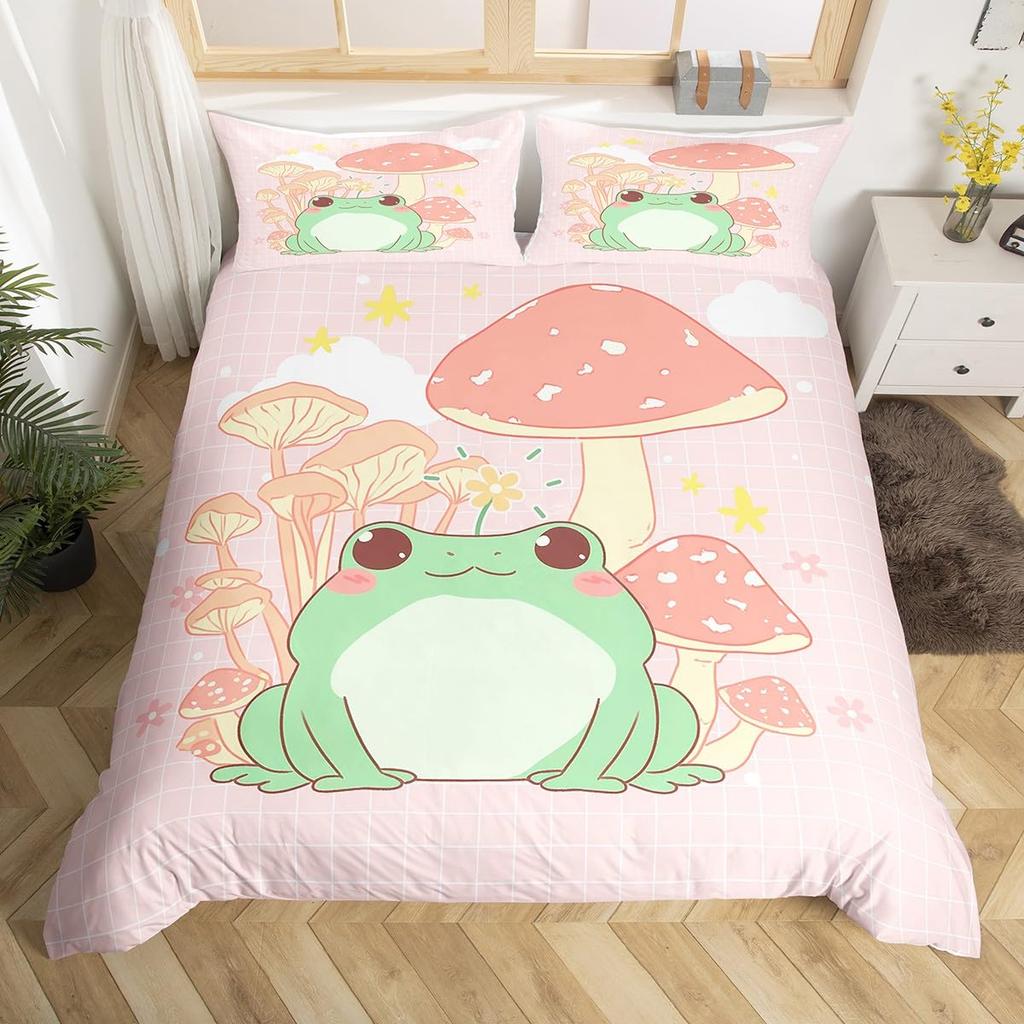 Cartoon Mushrooms Duvet Cover Sets Girls Boys Women Room Decor Kawaii Bedding Cover Set Queen King Single Twin Size No Comforter