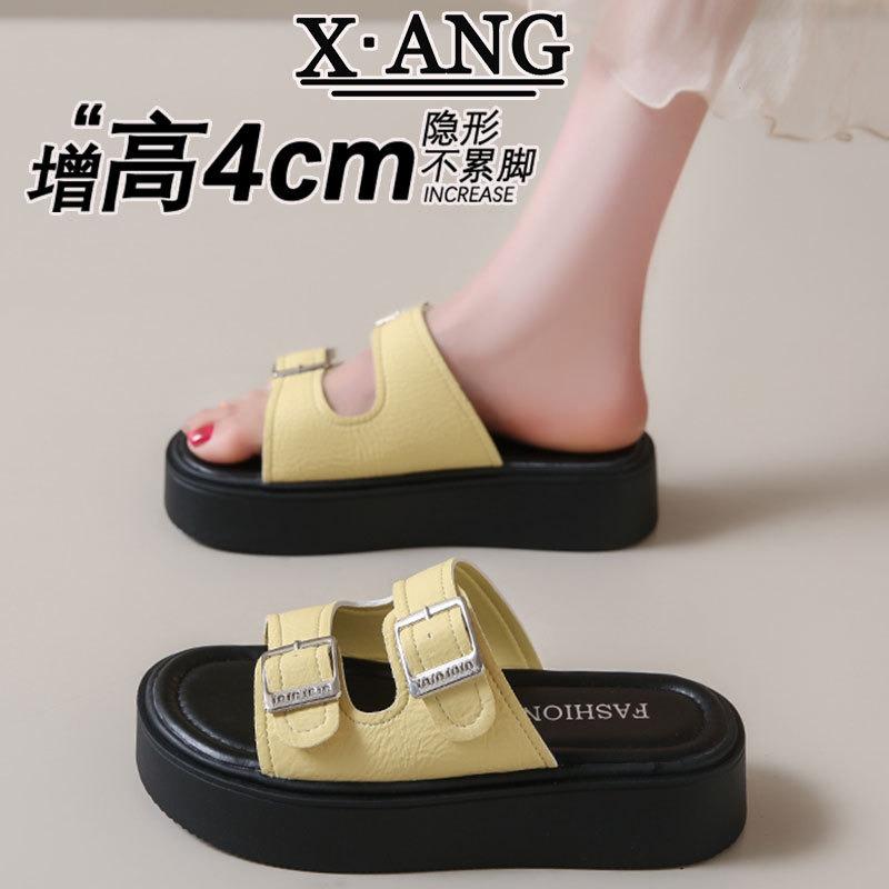 

Leather platform slippers women s summer wear with skirt rhinestone sandals holiday wind seaside beach sandals 40