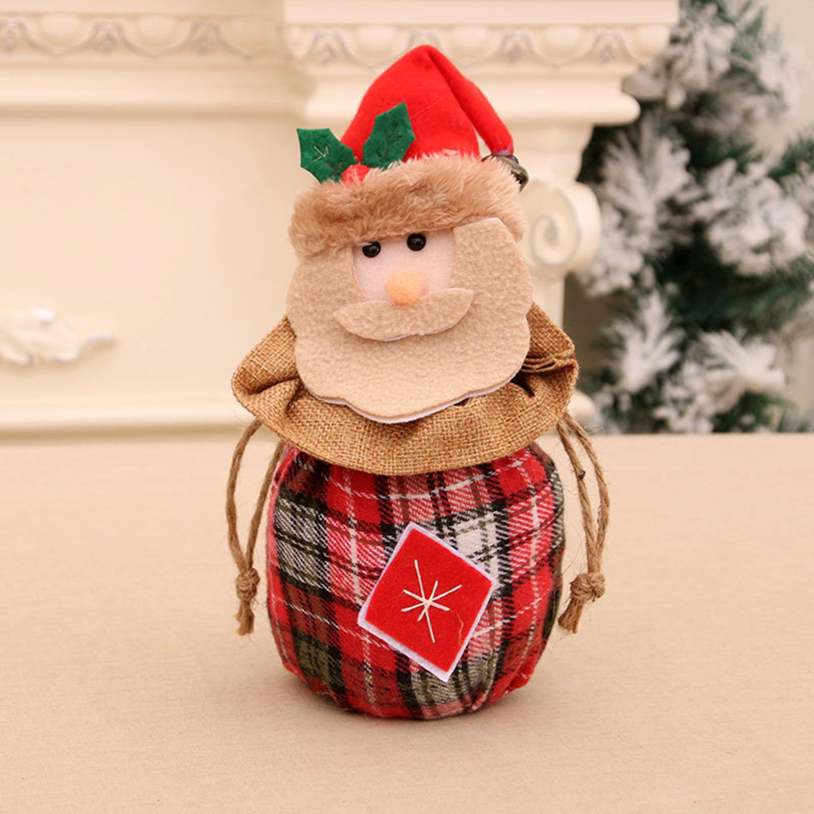 

Christmas Decoration Supplies Linen Bag Cartoon Three-Dimensional With Bell Closing Gift Bag Candy Bag One Size