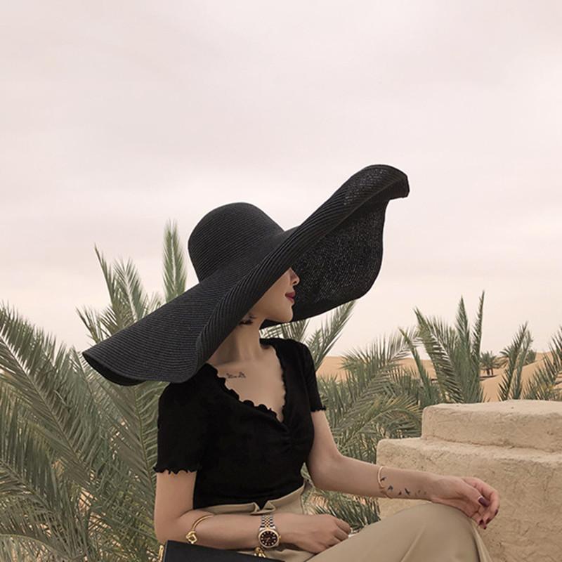 Sommer faltbar tragbar übergroßer Sonnenhut für Damen elegant 70 cm Durchmesser großer breiter Rand Strohhut mehrfarbig Gorras Strandkappe