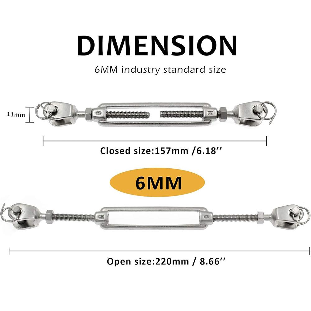 2Pcs 304 Stainless Steel Jaw and Jaw Turnbuckles M5 M6 M8 M10 M12 M14 M16 for Tensioning Cable Rope Chain