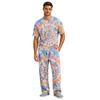 Men's Short Sleeve Pajama Set with Button Fly and Elastic Drawstring Waist for Comfortable