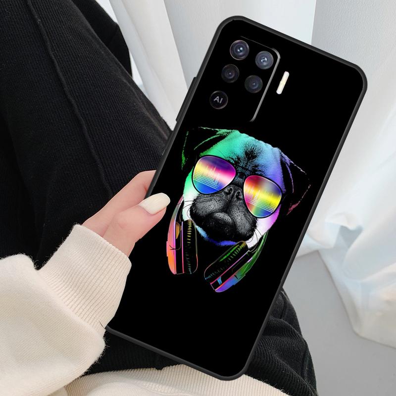 Funny Cartoon Pug Case For Oppo A96 A76 A16 A60 A98 A58 A78 A18 A38 A80 A40 A77 A57 A17 A74 A54 A94 A15 A5 Pro